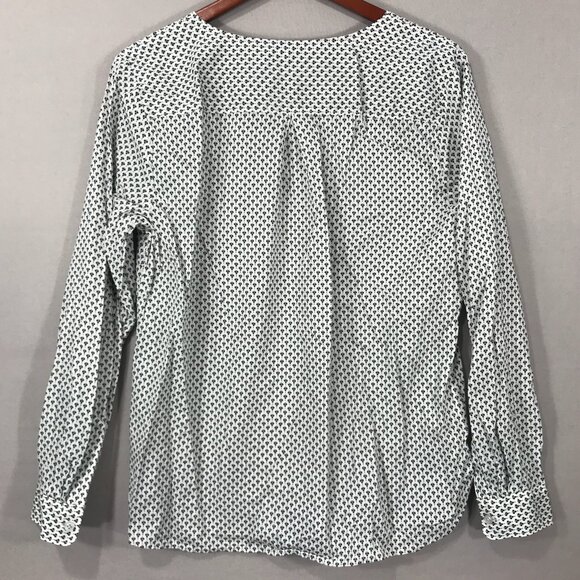 Ann Taylor LOFT Shirt Women's Size Large White L/S Diamond Pattern The Softened - Picture 3 of 11